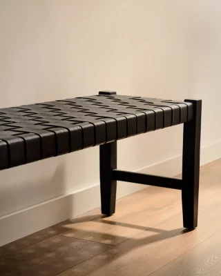 Скамья Calixta из кожи и массива красного дерева с черной отделкой 120X40X47 CM 3