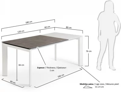 Раскладной стол Atta 120-180X80X76 CM серый на белом каркасе 6