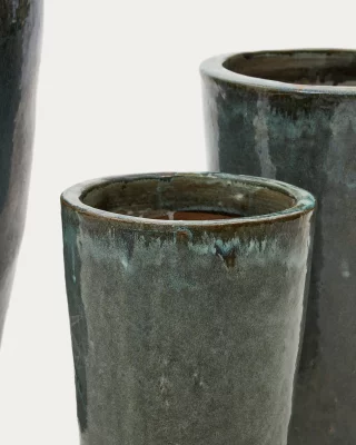 Набор из 3 терракотовых кашпо с зелёной глазурью Rotja 26/35/47 CM 3