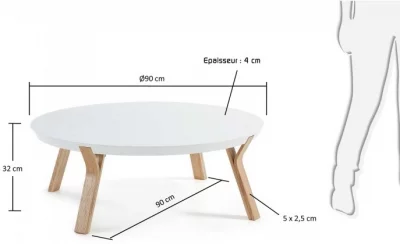 Кофейный столик на каркасе из ясеня Solid 90X90X32 CM белый 4