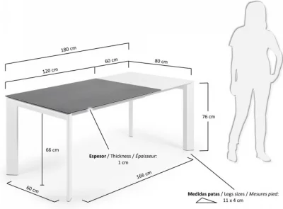 Раскладной стол Atta 120-180X80X76 CM тёмно серый на белом каркасе 6