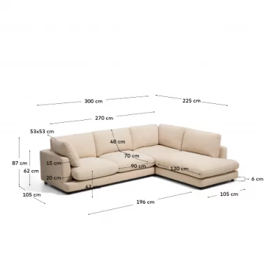 Угловой пятиместный диван с правым шезлонгом Gala 300X225 CM 4