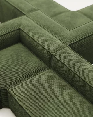 Угловой диван Blok из зелёного вельвета на 6 мест 320X320 CM 4
