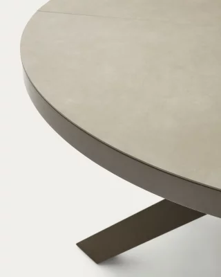 Раскладной круглый стол Vashti из фарфора и стали с коричневой отделкой 120(160)X76 CM 4