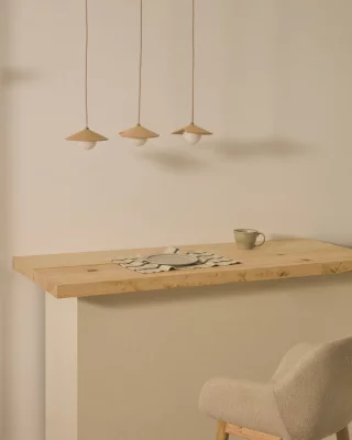 Потолочный светильник Wilara из дубового шпона с 3 шарами из белого дымчатого стекла 18X18X9.5 CM 3