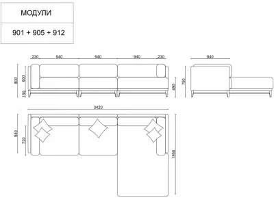 Угловой модульный диван Case 342X195X80 CM 9