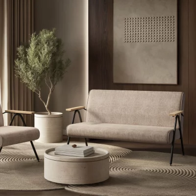 Двухместный диван Andy с деревянными подлокотниками, шенилл Shantal beige 129X84X88 CM 9
