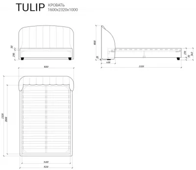 Кровать Tulip 232X160X100 CM 7