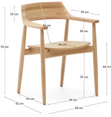 Стул из массива дуба Fondes 60X51X76 CM 5