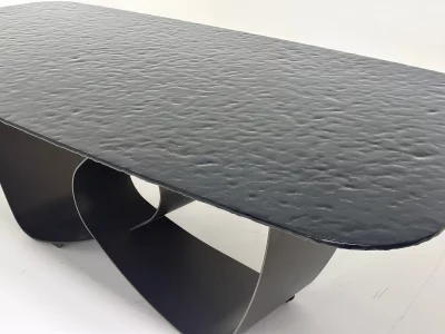 Обеденный стол TOVE 240 GREY из чёрного стекла Bubble, каркас шоколадное золото 240X110X76 CM 4