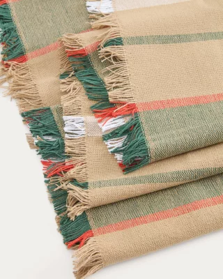 Дорожка на стол из 100% хлопка Davia с зелёными полосами и бахромой 50X150 CM 4