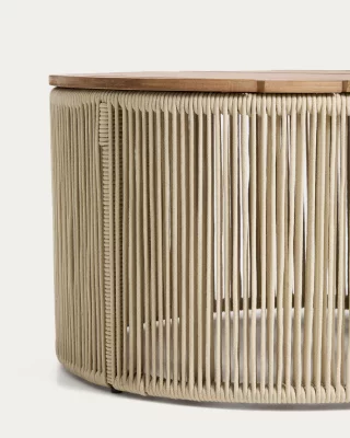 Садовый кофейный столик Dandara из стали, экрю шнура и массива акации 70X70X35 CM 5