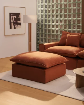 Конечный пуф Anarela из льна терракотового цвета со съемным чехлом 90X107 CM 4