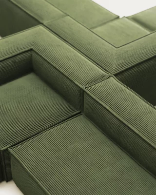Угловой диван на 4 места Blok из толстого зеленого вельвета 290X290 CM 4