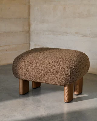 Пуф Nema из букле тауп с ножками из массива ясеня в отделке под орех 65X55.4 CM 4
