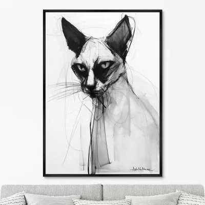 Постер на холсте Siamese cat in black and white 75X105 CM 6