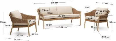 Комплект садовой мебели Pola 176X78X75 / 77X78X75 / 77X78X75 CM 4