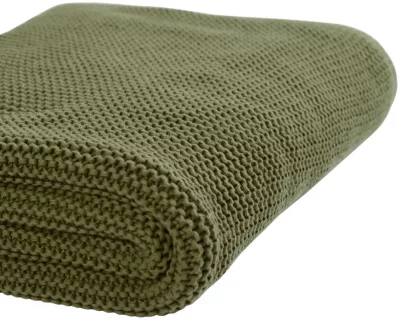 Плед из хлопка жемчужной вязки Essential 130X180 CM оливкового цвета 10