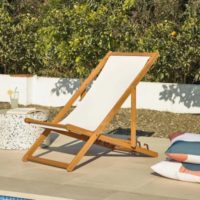 Шезлонг из массива акации Adredna 96X53X68-83 CM бежевый 6