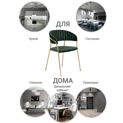 Комплект из 2 стульев Turin зеленый, золотые ножки 56X50X78X48 CM 13