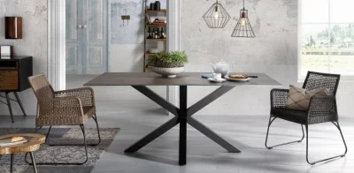 Стол Arya 200X100X77 CM чёрные ножки серая керамическая столешница 4