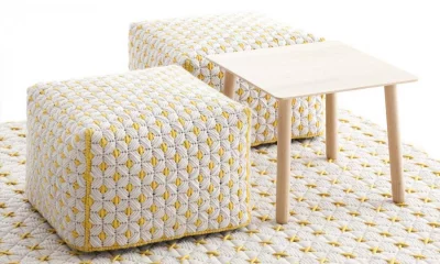 Пуф с чехлом из шерсти Silai Small 52X52X35 CM бело желтый 3
