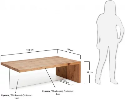 Журнальный стол из дуба и закалённого стекла Triss 120X70X38 CM 4
