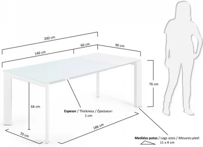 Раскладной стол Atta 140-200X90X76 CM с стеклянной белой столешницей 6