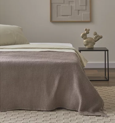 Покрывало вафельное из хлопка Essential 230X250 CM серо-бежевого цвета 3
