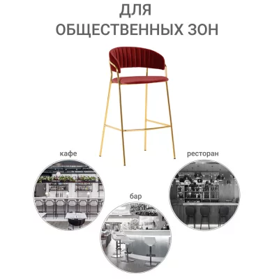 Комплект из 2 полубарных стульев Turin, винный, с золотыми ножками 52X52X92X65 CM 8