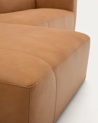 Коричневый кожаный угловой диван Blok на 4 места с правым шезлонгом 330X174X69 CM 5