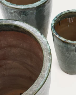 Набор из 3 терракотовых кашпо с зелёной глазурью Rotja 26/35/47 CM 4