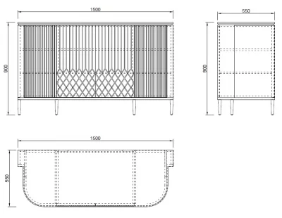 Комод черный с мраморной столешницей и золотистыми акцентами 150X55X90 CM 9