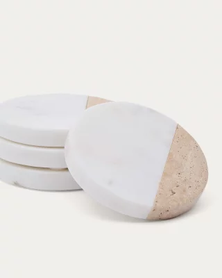Набор из 4 подставок под стаканы Nivol из белого мрамора и травертина 10X10X1.5 CM 4