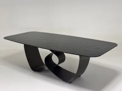 Обеденный стол TOVE 240 GREY из чёрного стекла Bubble, каркас шоколадное золото 240X110X76 CM 6