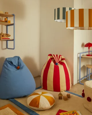 Голубой хлопковый пуф Olvi с горчичной кисточкой 60X60X100 CM 3
