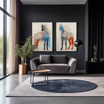 Набор из двух постеров на холсте Horses in a color scheme 75X105 / 75X105 CM 4