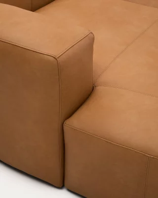 Коричневый кожаный угловой диван Blok на 4 места с правым шезлонгом 330X174X69 CM 3