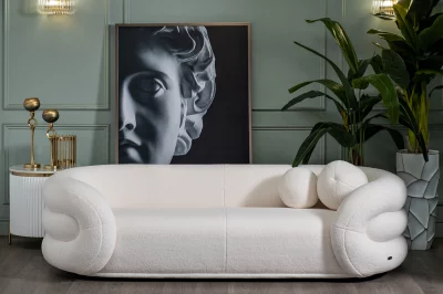 Трехместный диван из искусственного меха белый 95X229X61 CM 8