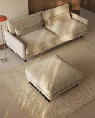 Пуф Veliro из жемчужного бархата на стальных ножках с чёрной отделкой 90X85X45 CM 3