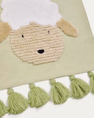 Хлопковый настенный гобелен Milu с овечкой и зелеными кисточками 40X55X1 CM 5