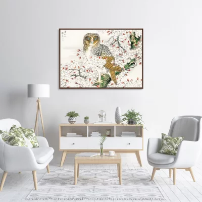 Постер Short eared Owl and Cherry Flower 105X75 CM 3