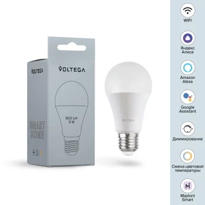 Умная светодиодная лампа Voltega Wi‑Fi LED E27 9Вт 2700–6500K 8