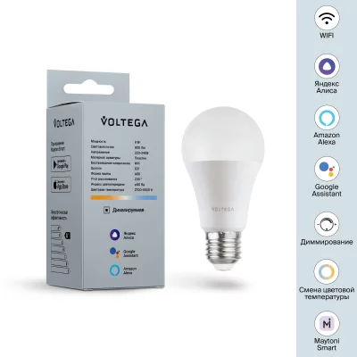 Умная светодиодная лампа Voltega Wi‑Fi LED E27 9Вт 2700–6500K 9