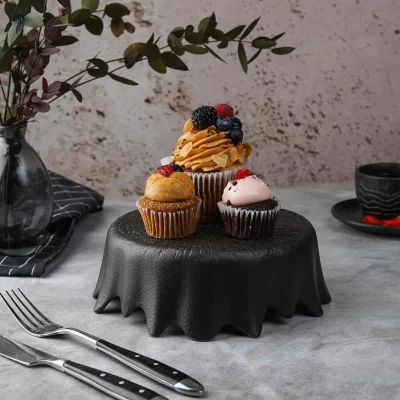 Платформа для подачи Black Raw Wood Ø16 CM 3