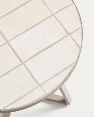 Круглый приставной стол Tella из оцинкованной стали с бежевой плиткой 45X45X47 CM 4