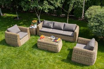 Лаунж-зона Кальяри из искусственного ротанга, соломенная 215X230X68 CM
