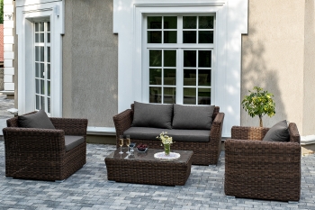 Лаунж-зона из искусственного ротанга Капучино Сингл коричневая 232X170X81 CM