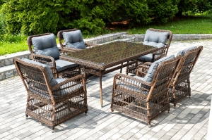 Обеденная группа Цесена из искусственного ротанга, коричневая 320X250X91 CM