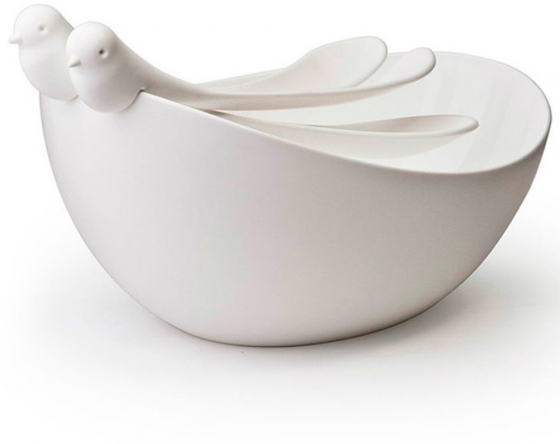 Салатница с ложками sparrow белая 1